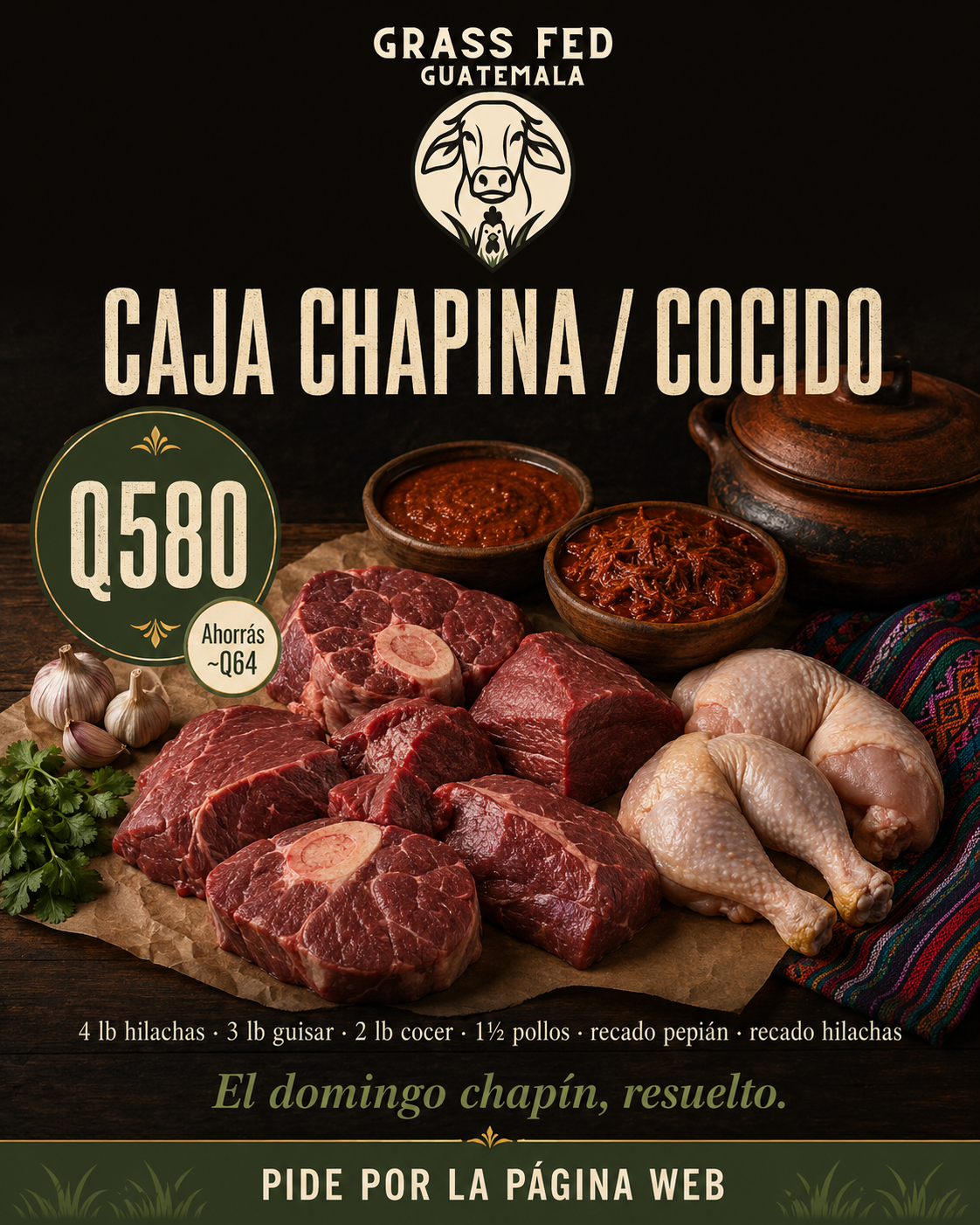 Caja Chapina para Cocido — Carne Grass-Fed (≈17 lb)