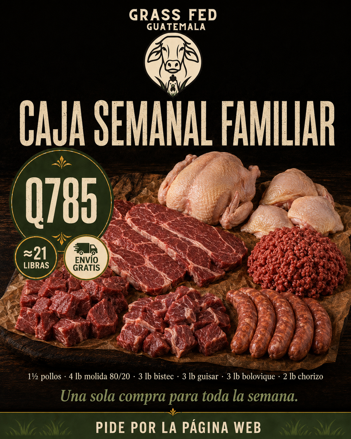 Colección Semanal Familiar — Grass-Fed + Envío Gratis (≈21 lb)